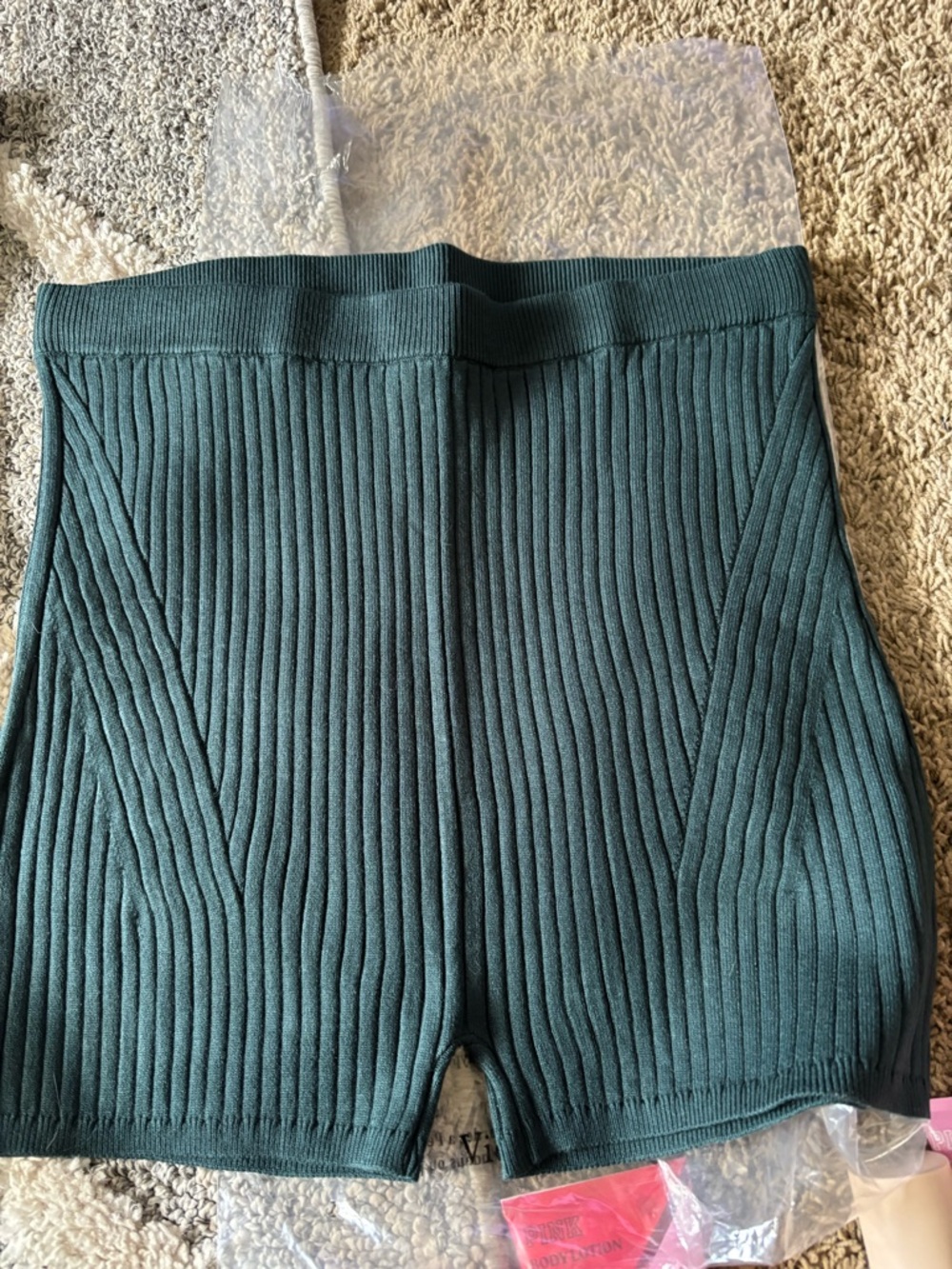 PINK Victoria's Secret Ribbed Knit Shorts in Dark Green